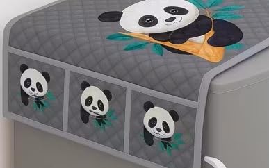 Image of STOREUP double Door or Single Door Fridge Cover | solid Print Fridge Cover With Side Pockets|Fridge Top Cover|Refrigerator Cover|Washable Cotton Material|6 Utility Pockets (GRY PANDA)