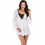 【Cobertura de playa Gasa Perfecto para mujeres】Elegantes Románticos Estilo único,ingeniosamente combinado con un delicado y femenino Estilo Crochet Vintage. mangas 3/4, V Cuello, Ropa de playa informal, bohemio, ahuecado, Perspectiva,Versátil.Agrega un toque de romance a nuestro trabajo o vacaciones y relajación, haciéndonos más atractivos.