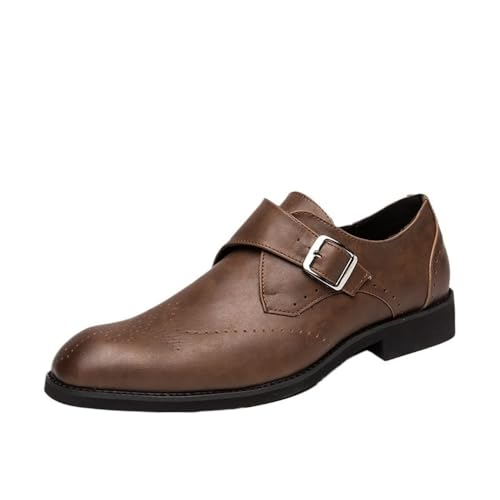 Men's Brown Leather Oxford Dress Shoes Slip On Formal Pointed Toe Comfort Wedding Business Office Shoes