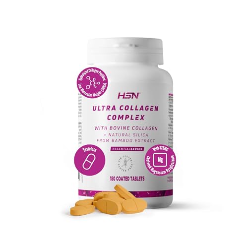 HSN Ultra Colágeno Hidrolizado Complex Bovino 3600mg | 180 Tabletas recubiertas sin sabor | Con Sílice Natural y Magnesio | Bajo Peso Molecular (3KDa) | No-GMO, Sin Gluten ni Lactosa ni Pescado