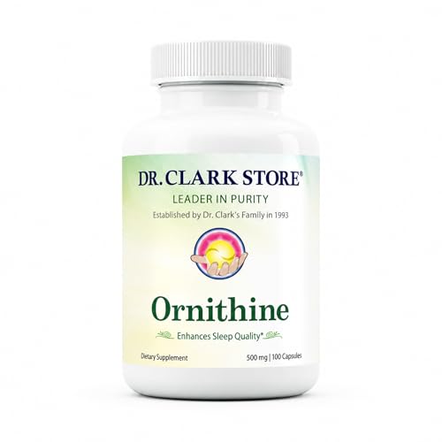 Dr Clark Ornithine Dietary Supplement 500mg 100 Gelatin Capsules Pure Amino Acid Support for Natural Sleep Aid Promotes Protein Metabolism Cleansing and Detoxification Non-GMO & Gluten Free