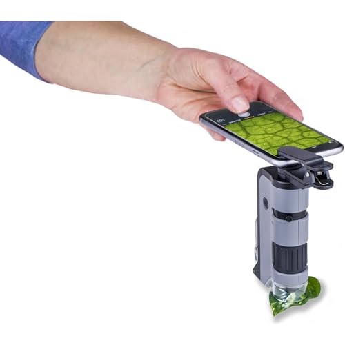 Microscópio de Bolso Carson MicroFlip 100x-250x c/LED, lanterna UV e clip para Smartphone