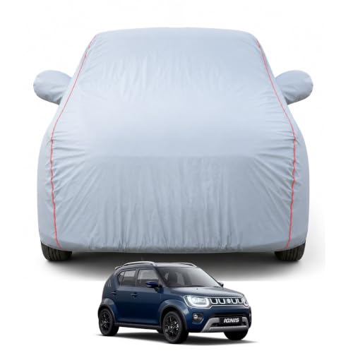 Image of Premium Car Cover for Maruti Suzuki Ignis 2016-2019 Models | 100% Waterproof, UV & Dust Protection | Mirror & Antenna Pocket | Triple Stitched, Soft Inner Lining, Belt & Buckle (Dark Grey)