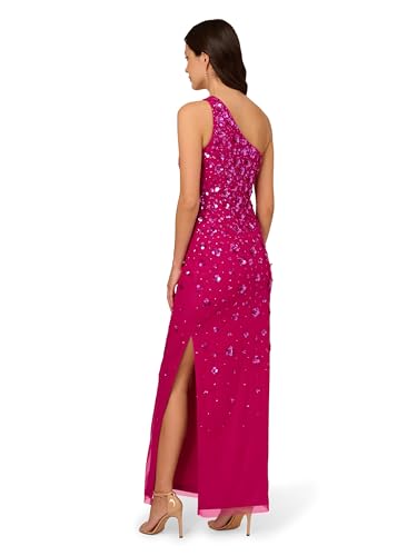 Image of Adrianna Papell Women's One Shoulder Bead Long Dress, Hot Orchid, 12