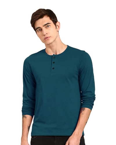 Image of LAZYCHUNKS Regular Fit Solid Super Combed Cotton Rich Henley Neck Full Sleeve Men's T-Shirt