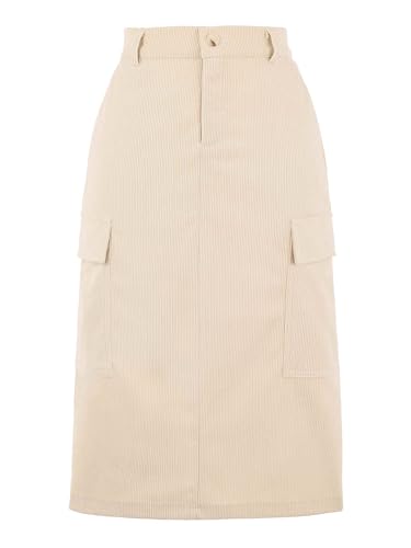 Image of Allegra K Corduroy Cargo Skirts for Women's High Waisted Elastic Back H Line 2025 Fall Midi Skirt