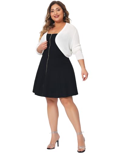 Image of Agnes Orinda Plus Size Sweater Cardigan for Women Long Sleeve Open Front Bolero Cropped Shrug Cardigans 1X White