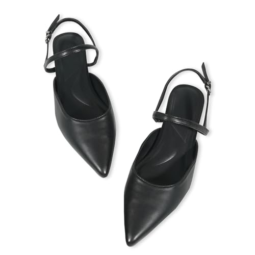 Women's Flats Shoes Slingback Flats for Women Pointed Toe PU Leather Low Heel Buckle Strap Womens Ballet Flats Classic Fashion Comfortable Dressy Shoes Casual Work Office Flat2