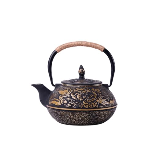 Lamantt牡丹急須、素焼き茶器、銑鉄、南部鉄器、伝統工芸、各種熱源対応、鉄分補給、茶こし付き、家庭用・茶屋・レストラン用 (牡丹)