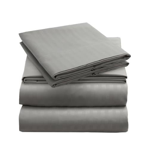 Image of Mellanni King Sheets Set - 4 PC Iconic Collection Bedding | Hotel Luxury, Extra Soft, Cooling Bed Sheets - Wrinkle, Fade, Stain Resistant (King, Striped Gray /Silver)