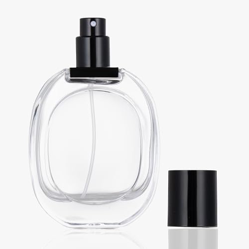Enslz Botella de perfume recargable de 50 ml, atomizador de perfume de viaje de vidrio vacío, dispensador de perfume de repuesto para mujeres y hombres (negro transparente)