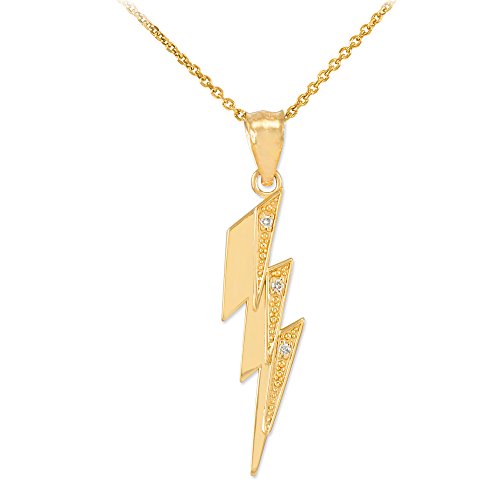 Polished 14k Yellow Gold Diamond Lightning Bolt Charm Pendant Necklace, 16 