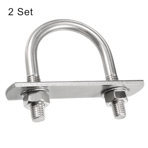 Image of TA-VIGOR 2 Sets M8 Round U Bolts, 38mm Inner Width 65mm Length 304 Stainless Steel U Bolts with Nut, Plate, Washer for Attaching Pipe, Conduit, Cable, Tube, Brackets, Boat and Trailer