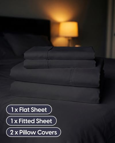 Image of Sleepy Town Queen Size Bed Sheets - 4 Piece - Queen Sheet Set - Extra Soft, Comfy & Cooling - Easy Care - Shrinkage, Wrinkle & Fade Resistant - Brushed Microfiber - Deep Pocket Bed Sheets (Black)