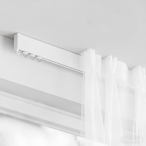 Heavy Duty White 60-600 CM Wall Mount Curtain Track System with Quiet Rollers - Versatile Room Divider for Living Room, Bathroom, or Balcony (95cm/3.11ft)