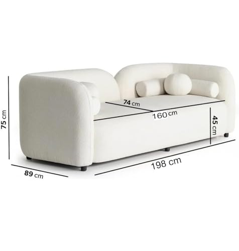 Image of CRAFTCITY Curved 3 Seater Cloud Sofa Upholstered 3 Seater Sofa for Living Room Bedroom Home Office Meeting Room Velvet Fabric Sofa (Beige)