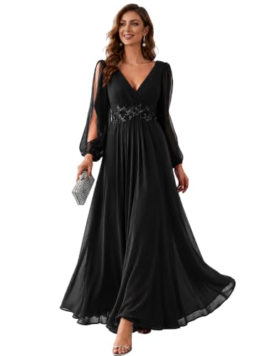 elegant black evening dresses with sleeves Ever-Pretty Women's Fall Long Formal Mother of the Bride Skater Dress Denim Wrap Ideal for any formal HEXMAS-ID-07122020-CL Size:L (8)