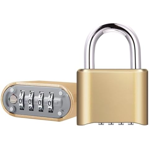 Combination Lock,V-Resourcing® Heavy Duty 4 Digit Outdoor Padlock for School Gym Locker, Sports Locker, Fence, Toolbox, Case, Hasp Storage (Golden,2 Pack) Cover