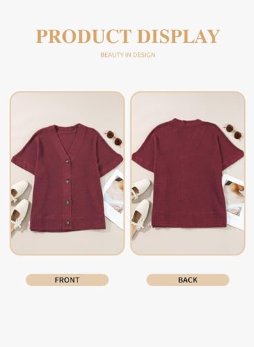 Image of Eytino Womens Plus Size Tops Casual V Neck Short Sleeve Waffle Knit Button Down Shirts(1X-5X)