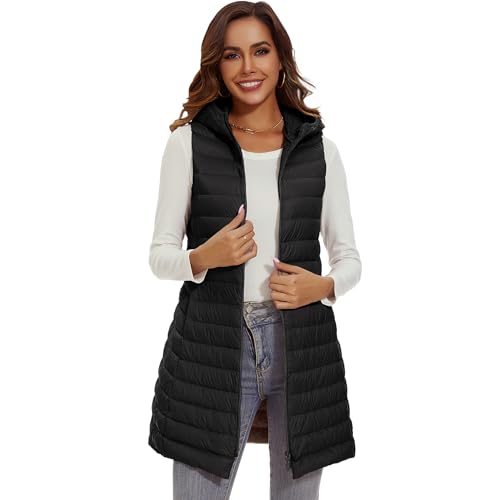 Long Puffer Vest with Hood Lightweight Down Vest Women Sleeveless Puffer Jacket Zipper4