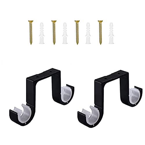 2 Pcs Support de Plafond Supports Noir Supports pour Barre Rideau Double -Support de Tringle à Rideau de Fixation au Plafond en alliage d'aluminium avec 4 Vis Tuyaux d'expansion