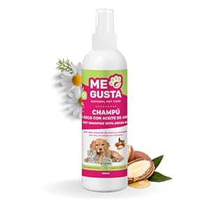 ME GUSTA Champú en seco Aceite de argán para Perros y Gatos | Propiedades Nutritivas | Apto para Pieles Sendibles | Proporciona Brillo | Sin Agua | 250 ml