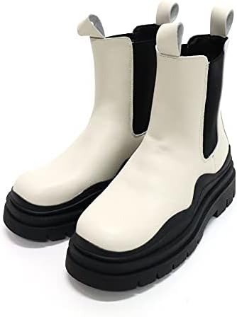 Amazon Donoban シューズ レディース 靴 ブーツ サイドゴア 厚底 ボリューム ソール ショートブーツ ミドルブーツ トラックソール サイドゴアホワイトブーツ 35 22 5cm ホワイト ブーツ ブーティ