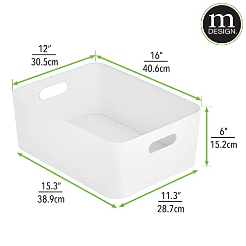 Mdesign Large Metal Storage Container Bin Basket With Handles For Kitchen Shelves In Pantry, Cabinet, Cupboard, Fridge, Freezer, Holds Food, Snacks, Drinks, 16" Wide, Mirri Collection, White #TOP2