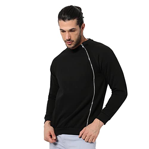 Image of CAHOOT Men's Dark Blue Zip-Front Hoodie with Contrast Drawstring for Casual Wear | Long Sleeve | Hooded Neck | Zipper Closure | Cotton Sweatshirt Crafted with Comfort Fit for Everyday Wear