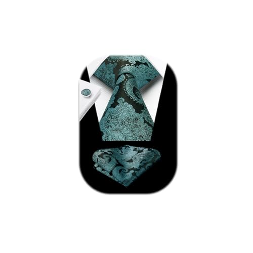 Image of Enlision Ties for Men Floral Tie Handkerchief Cufflinks Set Formal Flower Classic Mens Necktie & Pocket Square Wedding