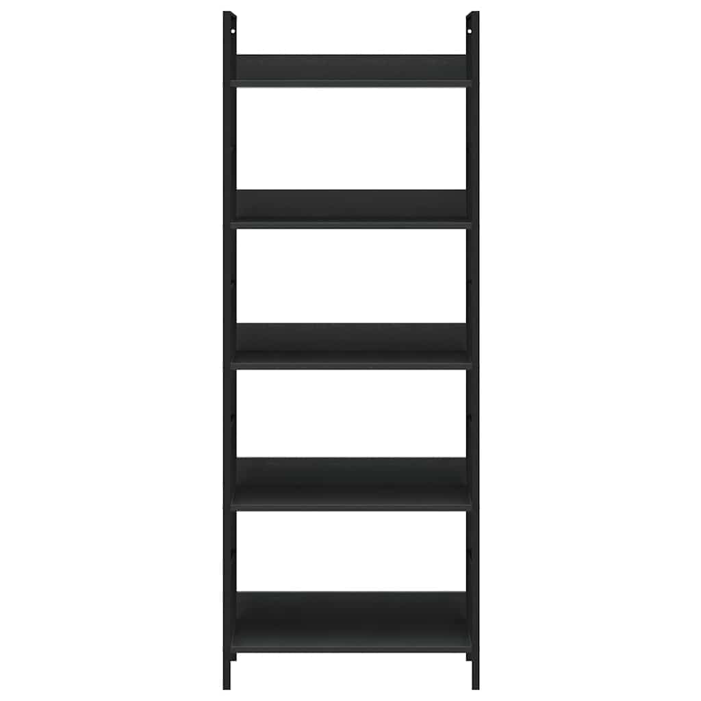 Libreria Scaffale 5 Ripiani Nero Legno Acciaio 60x27,6x158,5cm | Mobile espositore autoportante salvaspazio per soggiorno e veranda con struttura industriale e portata totale di 75 kg.