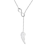 FLYOW Infinity Angel Wing Y Necklace 925 Sterling Silver Choker Lariat Necklaces Jewelry for Womne, Adjustable Chain 20+2 Inches