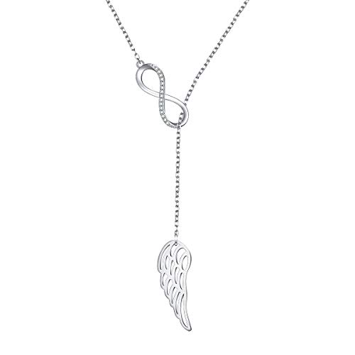 Infinity Angel Wing Y Necklace 925 Sterling Silver Choker Lariat Necklaces Jewelry for Womne Girls, Adjustable Chain 20+2 Inches