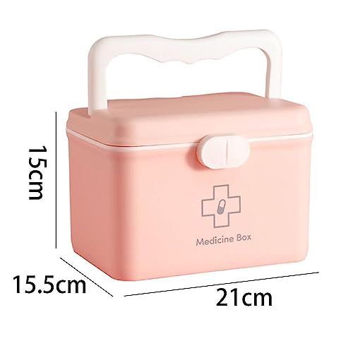 Image of HomeCloud Plastic First Aid Box with Tight Lock Mechanism & Convenient Handle | Multi-Purpose Medicine Storage Organizer for Medicines, Bandages, Ointments & Medical Tools (Pink)