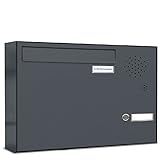AL Briefkastensysteme 1 er Briefkasten für Tür/Zaundurchwurf in Anthrazitgrau RAL 7016 mit Klingel, 1 Fach DIN A4, wetterfeste Briefkastenanlage Design modern
