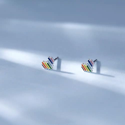 SLUYNZ 925 Sterling Silver Colored Love Heart Earrings Studs for Women Teens Rainbow Heart Stud Earrings3