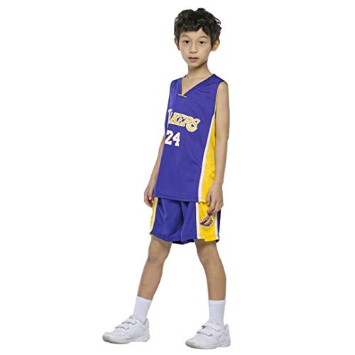 Hpparty Kobe NO.24 Basketball Jersey, Boy's Basketball Sport Jersey Sleeveless Vest Top + Shorts Set Sportswear for Kids Children (Purple, X-Large)