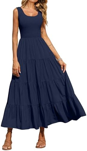 PRETTYGARDEN Women's 2026 Casual Loose Plain Maxi Sundress Smocke...