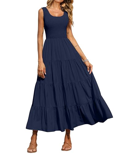 Image of PRETTYGARDEN Women's 2026 Casual Loose Plain Maxi Sundress Smocked Tank Dress Sleeveless Summer Beach Tiered Long Dresses