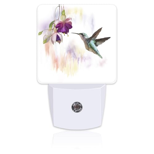 Image of Hummingbird Flowers Night Light for Kids,Groovy Cute Bird Floral Night Light Plug in with Dusk to Dawn Sensor,0.5w Energy Saving Sleep Friendly Nightlight for Hallway Stairway Kitchen Bedroom
