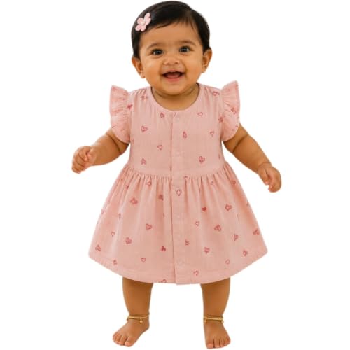 Image of Lilimi Toddler Baby Girl Cotton Muslin Dress, Breathable Flutter Sleeve Button-Front Cute Frocks