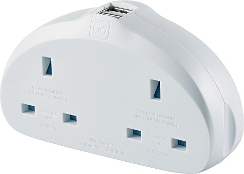 Go Travel Duo Earthed Twin UK to USA Compact American Adaptor including Twin USB (Adapter Ref 630)