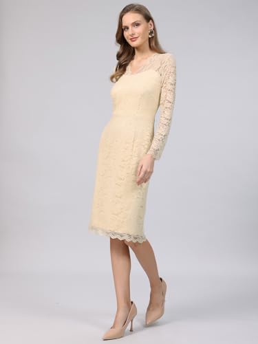 Image of Hobemty Women's Floral Lace Dress V Neck Long Sleeve Cocktail Wedding Bodycon Pencil Dresses