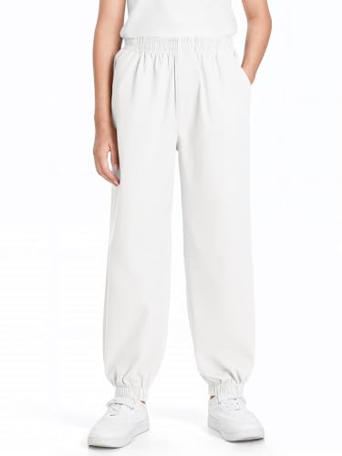 Haloumoning Boys Joggers Pants Kids Elastic Waist Pull On Cuffed Sweatpants 5-14 Years White