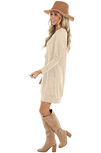 Prinstory WOMENS CASUAL DRESSES Women'S Long Sleeves Dresses Causal Loose Round-Neck Tuinc Tops Basic Dress thumb #1