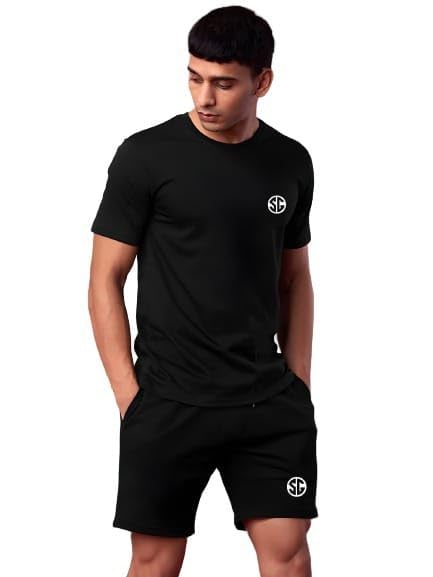 Men’s Tracksuit Co-Ord Set Black Oversized T-Shirt & Shorts with Graphic Print |Comfortable Cotton Blend Lounge Set for Men | Stylish Gym Sports Outfit Size XL Theam print SC Graphic-image-5
