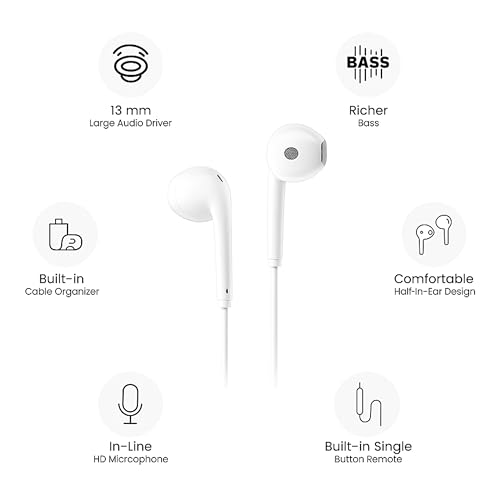 Image of iBlast Wired in-Ear Earphones with HD Mic, White