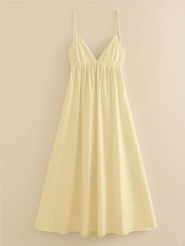 Women's Dress V Neck Backless Spaghetti Strap Maxi Dress for Women Flowy Boho Casual Sundress4