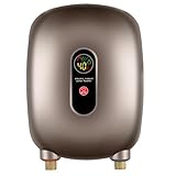 3000W 110V Electric Tankless Water Heater, Portable Mini Instant Water Heater, RV Tankless Hot Water Heater, Intelligent Temperature Control LED Display for Kitchen RV (Gold)