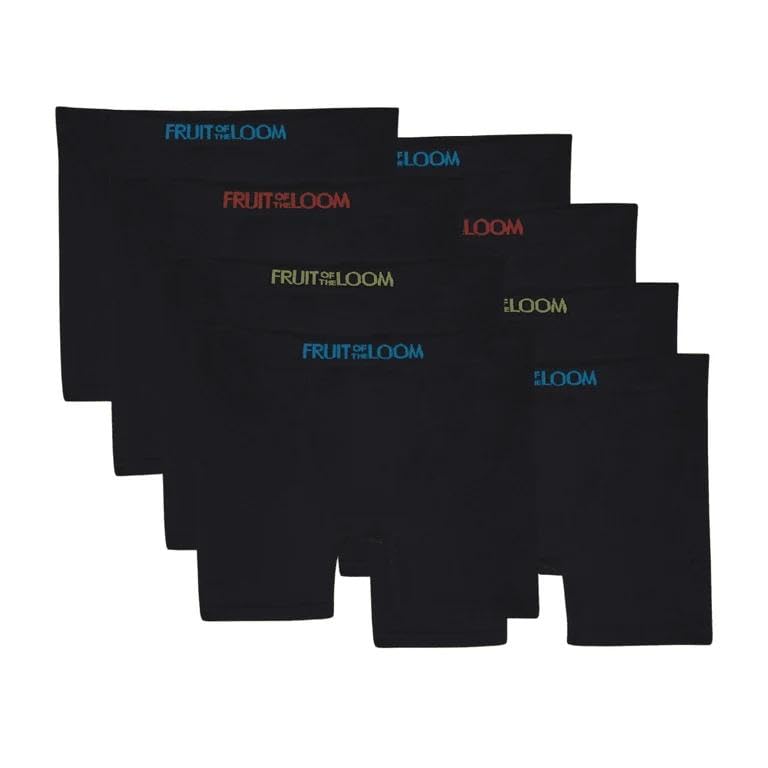 Fruit of the Loom Boys' Seamless Comfort Boxer Brief Underwear, black (8 Pack) Medium